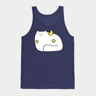 Stars and Moon White cat Tank Top